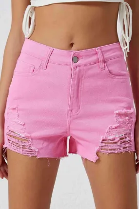 Sweet Pea Distressed Pink Denim Shorts