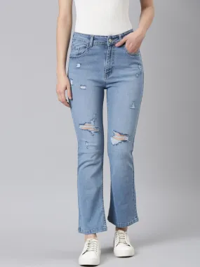 Women Blue Solid Flared Denim Jeans