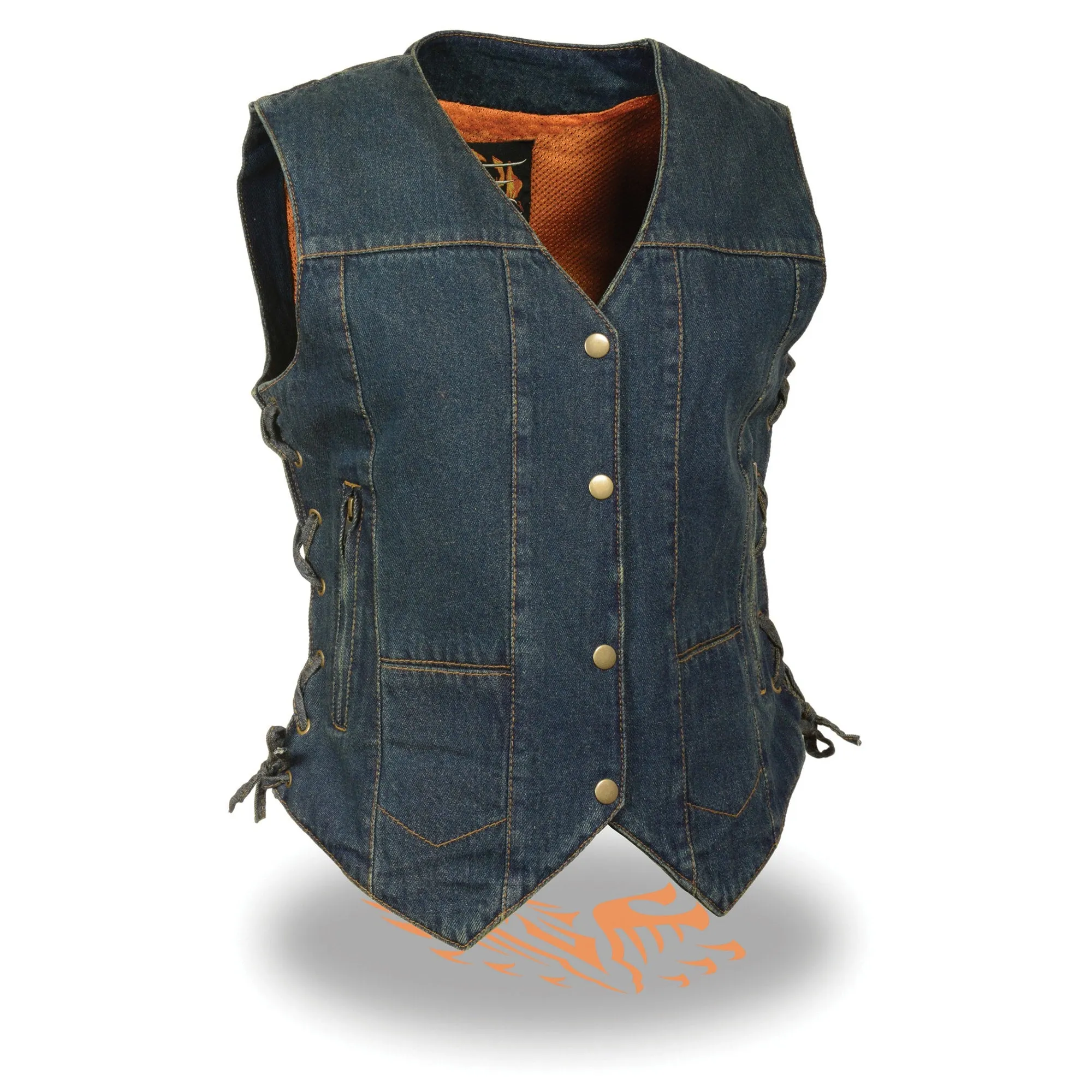 Women’s 6 Pocket Side Lace Denim Vest w/ Gun Pockets