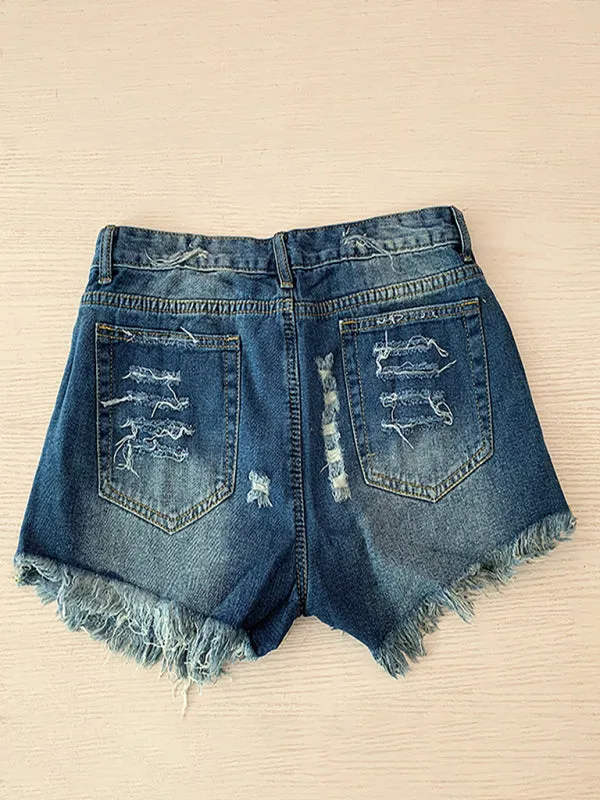 Women's American Flag Fringe Star Print Denim Shorts