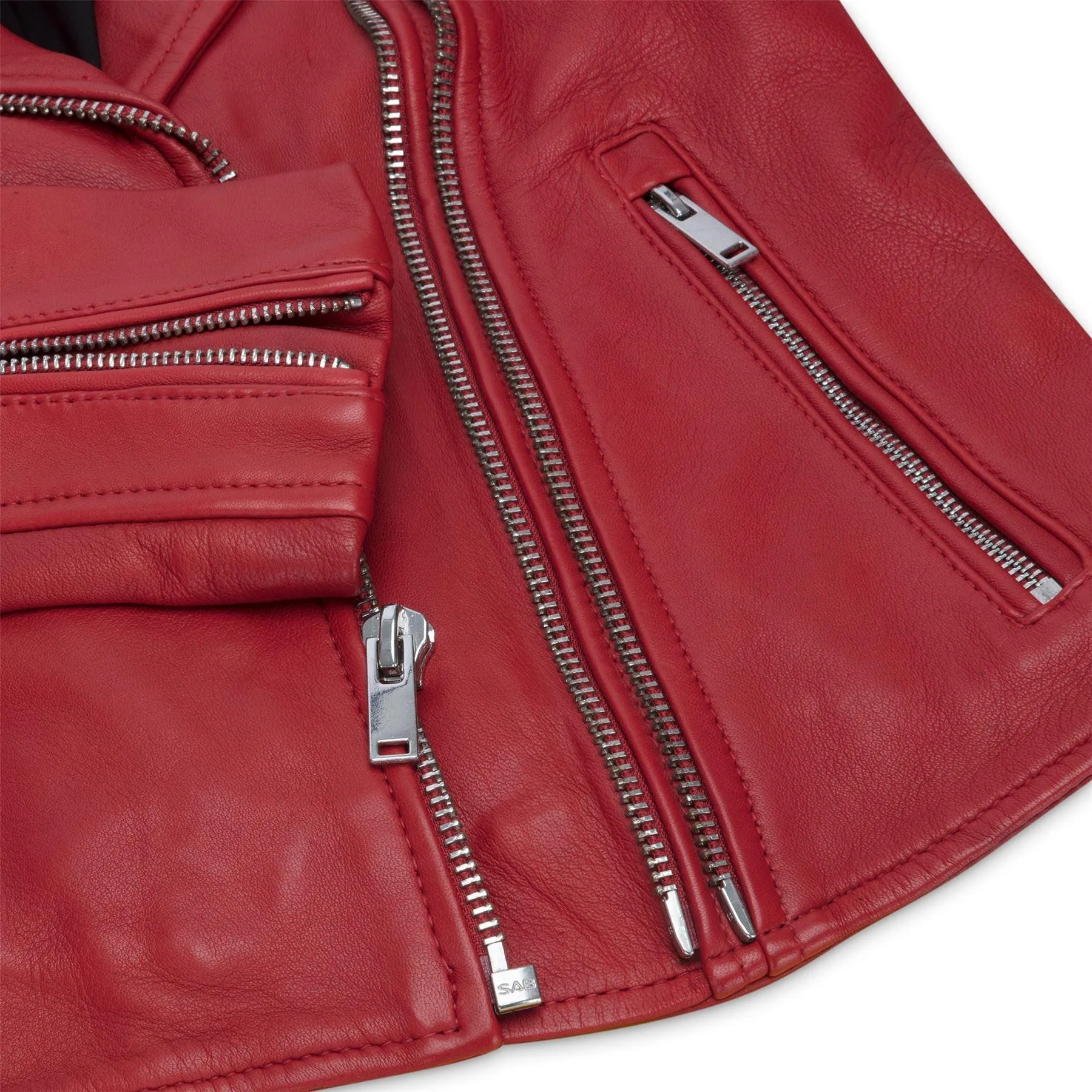 Womens Cross Zip Biker Real Leather Jacket Brando Red Black Retro Classic Motorcycle