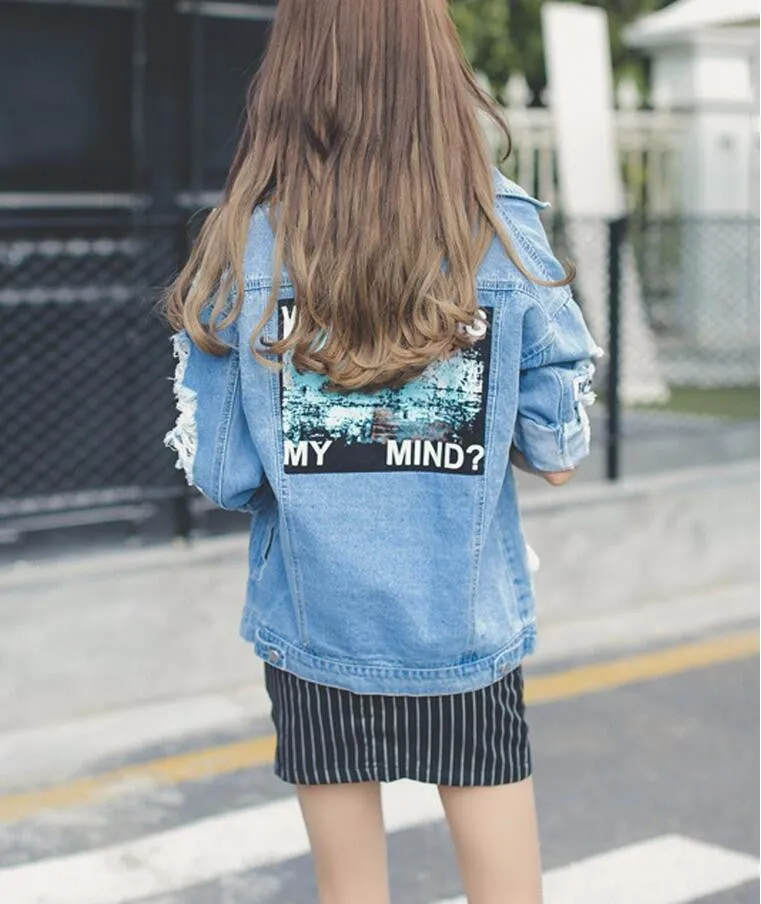 Women's Ripped Distressed Denim Jacket