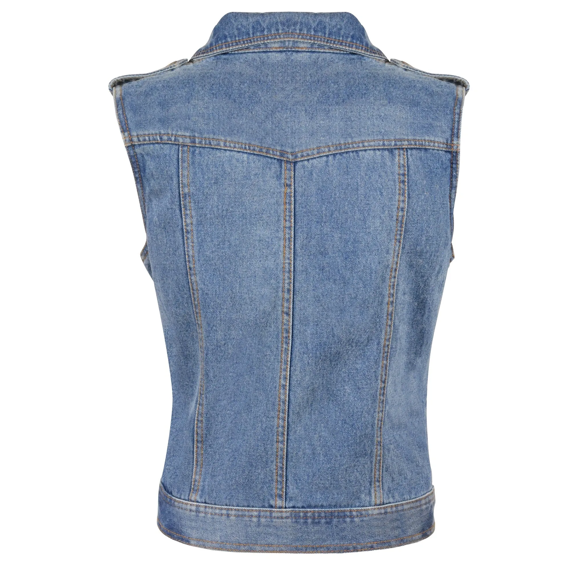 Women’s Zipper Front Black Denim Vest w/ Studded Spikes