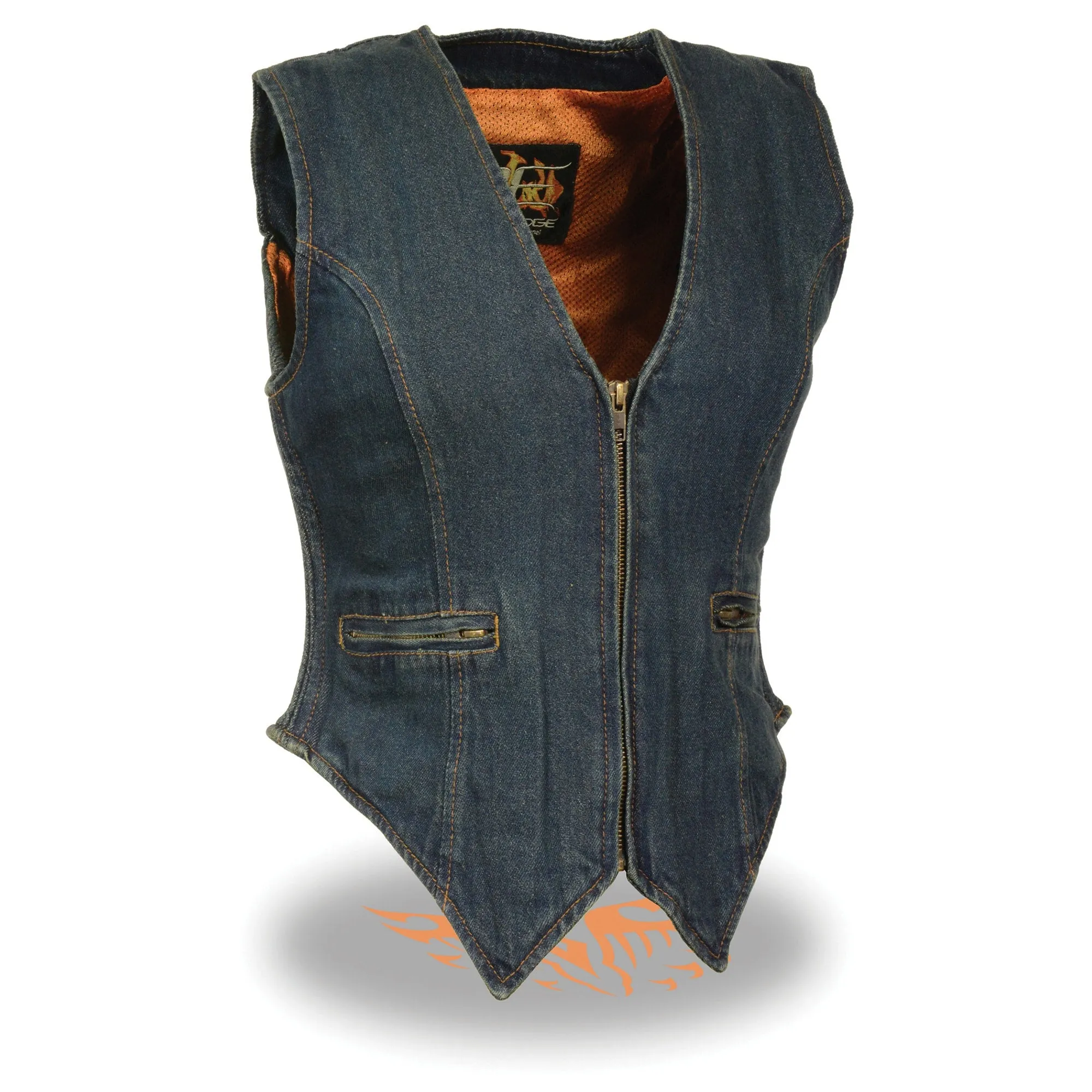 Women’s Zipper Front Denim Vest w/ Side Stretch