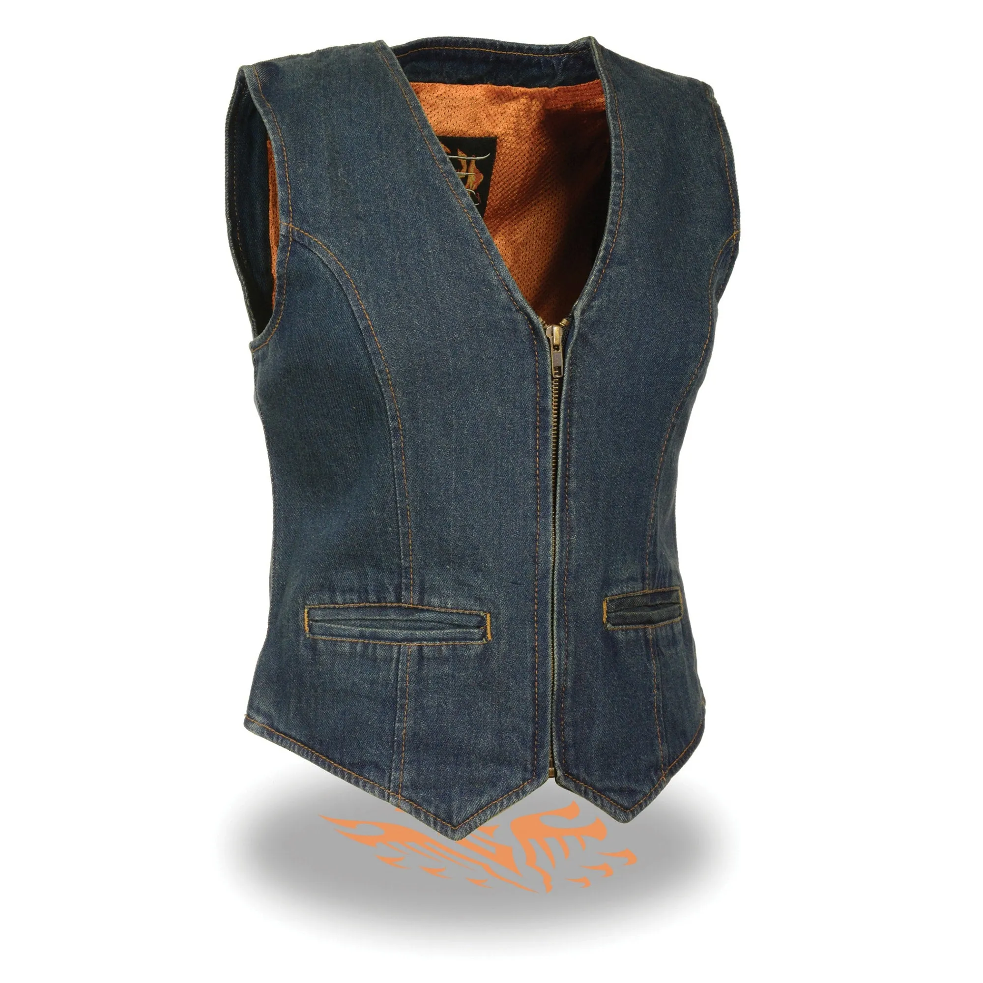 Women’s Zipper Front Denim Vest w/ V Neck Collar