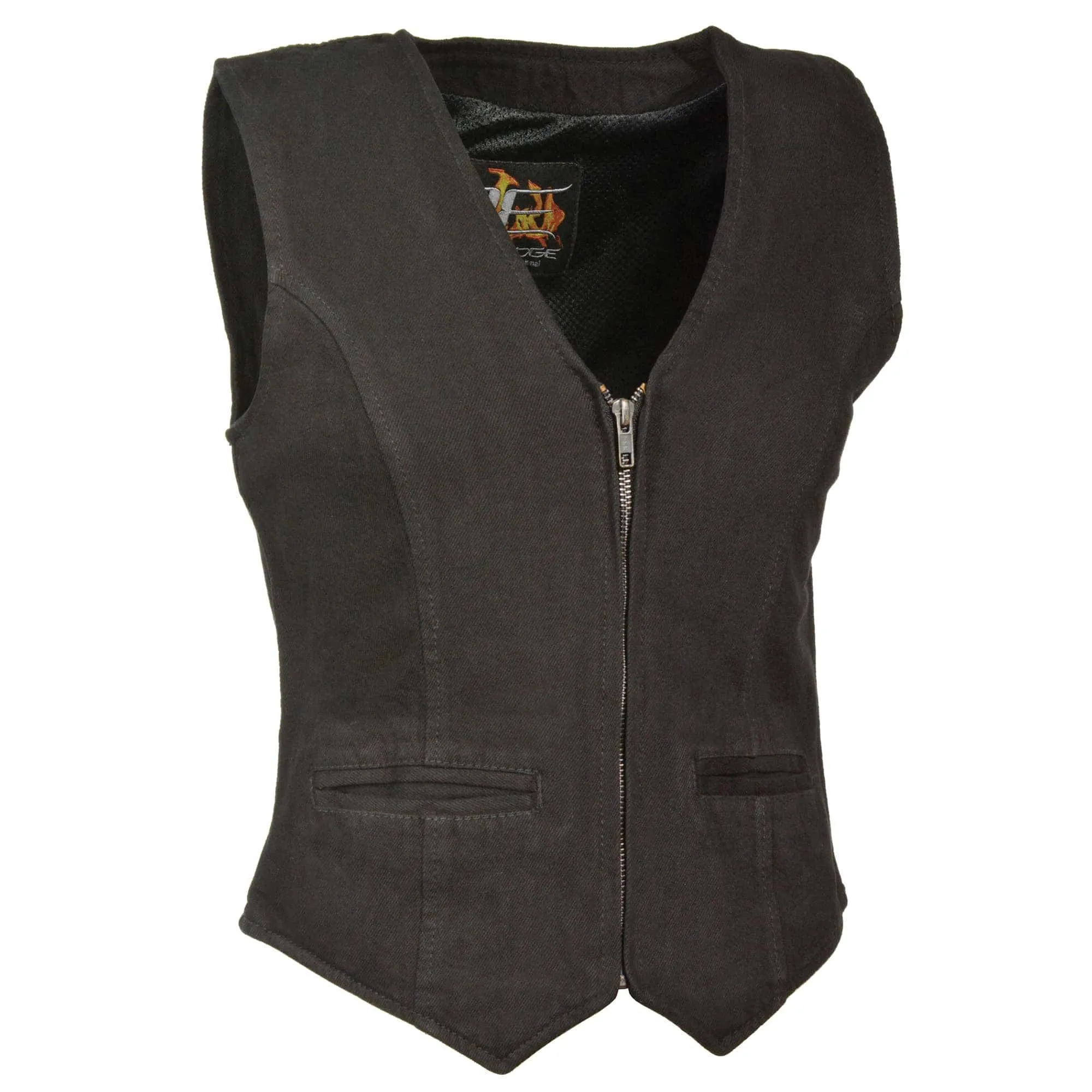 Women’s Zipper Front Denim Vest w/ V Neck Collar