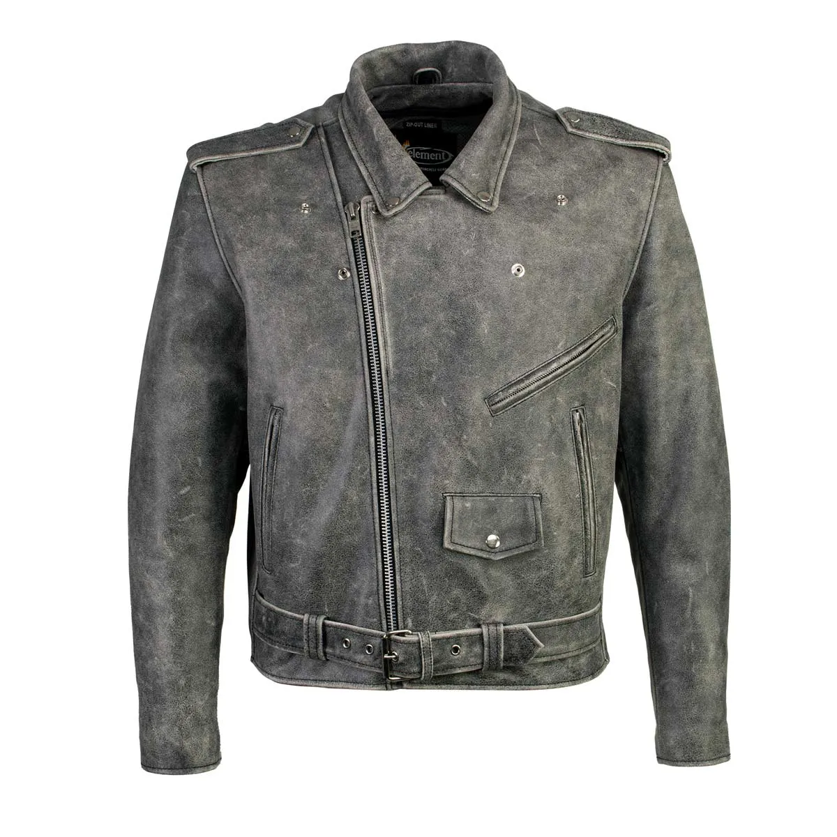 Xelement B7149 Men's 'Sliver' Distressed Gray Classic Motorcycle Leather Jacket